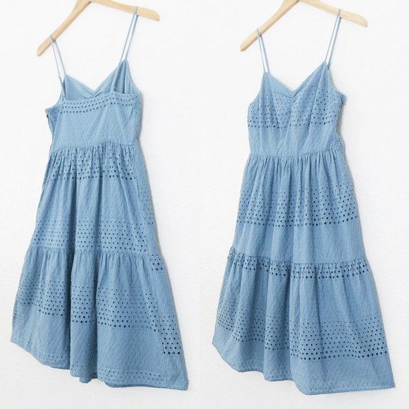 Modcloth Dresses & Skirts - ModCloth 100% Cotton Embroidered Eyelet Ruched VNeck Midi Dress Dusty Blue S $95